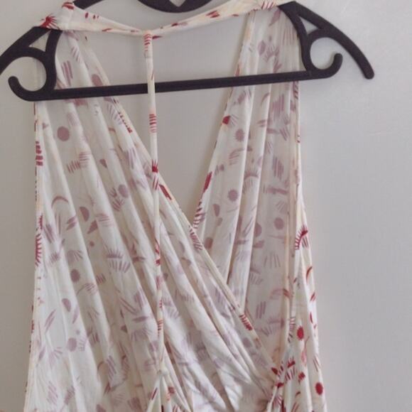 NWT Free People Daria Graphic Maxi Dress Ivory Red Combo Front Slit Size L - Picture 13 of 15